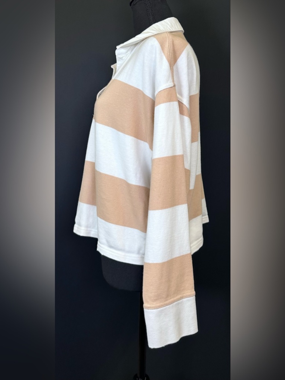 #200- aerie Striped Rugby Polo in Beige and White - Picture 11 of 14